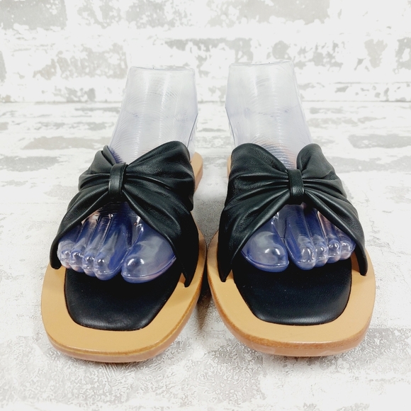 New CREVO Kitty Bow Leather Slide Sandal In Black K874 - Picture 4 of 9